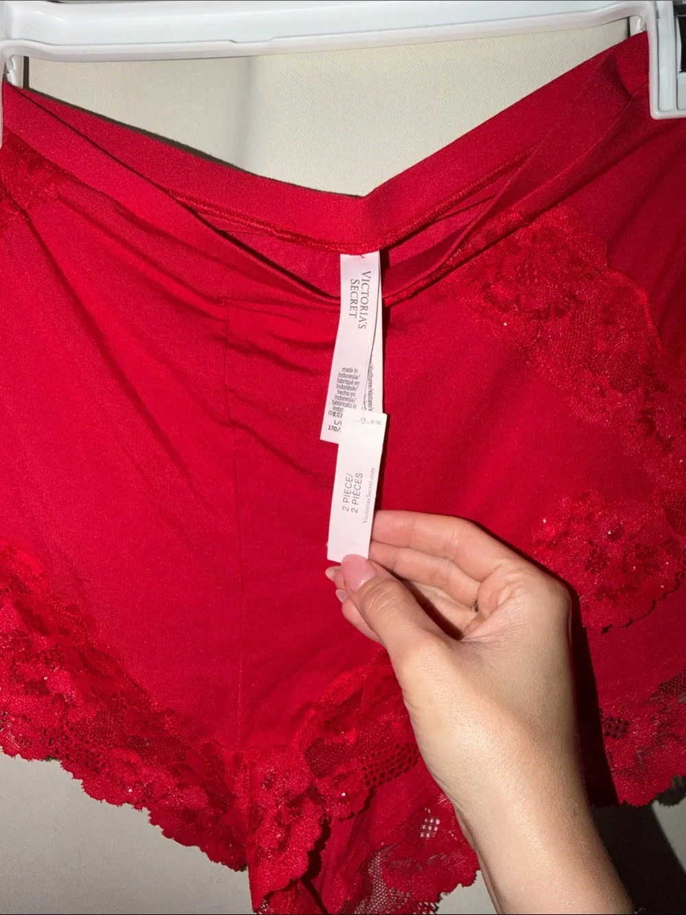 Victoria secret Red Lace-Trim Camisole & Shorts Sleep Set - Women Intimates NWT